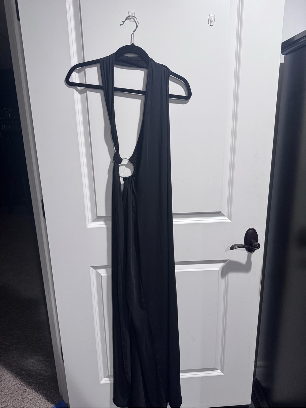 Black Halter Maxi Dress with Ring Detail - Women Dress